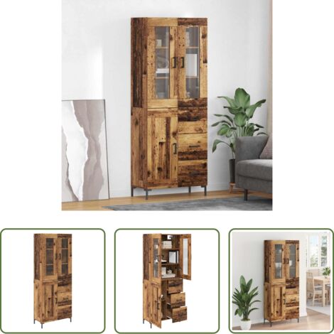 Almacenamiento en pared -  Aparador alto con cajón 2 pcs Madera vieja Madera de ingeniería