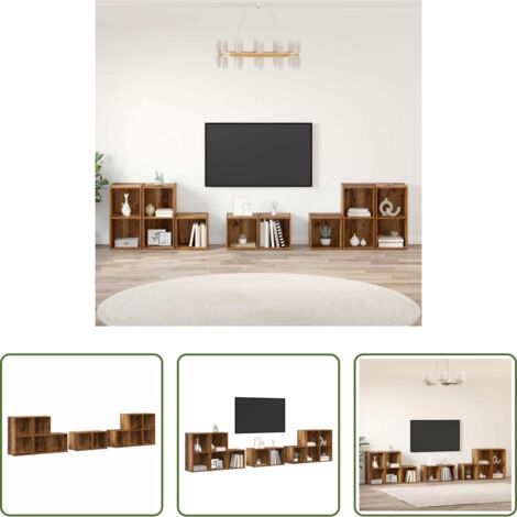 Almacenamiento en pared -  Juego de muebles de TV 8 pcs Madera Vieja Madera contrachapada