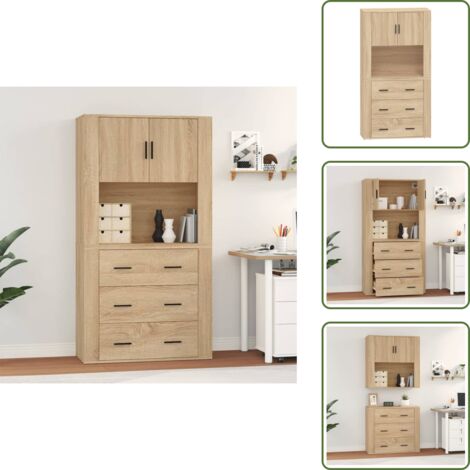 Almacenamiento en pared - vidaXL Aparador alto madera contrachapada color roble - Muebles de madera contrachapada