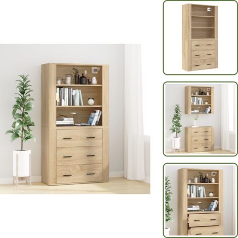 Almacenamiento en pared - vidaXL Aparador alto madera contrachapada color roble - Muebles de madera contrachapada
