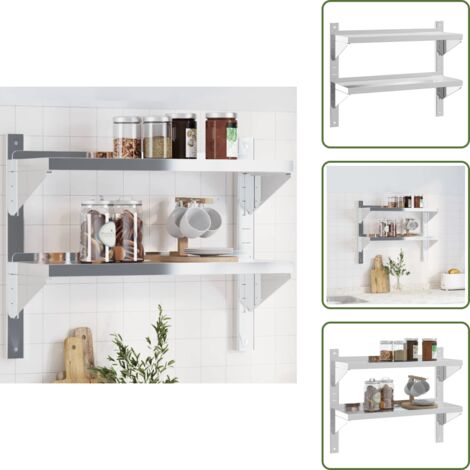 Almacenamiento en pared - vidaXL Estante de pared acero inoxidable plateado 75x23,5x60 cm - Estantería multifuncional