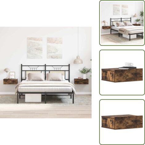 Almacenamiento en pared - vidaXL Mesita de noche flotante 2 uds madera roble ahumado 40x30x15cm - Mesita de noche compacta
