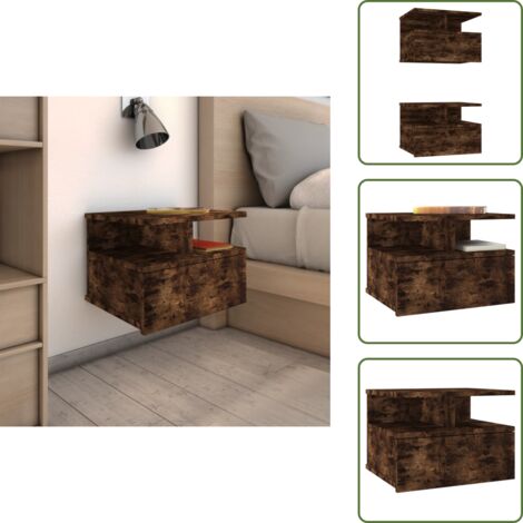 Almacenamiento en pared - vidaXL Mesita de noche flotante 2 uds madera roble ahumado 40x31x27 cm - Mesita de noche compacta