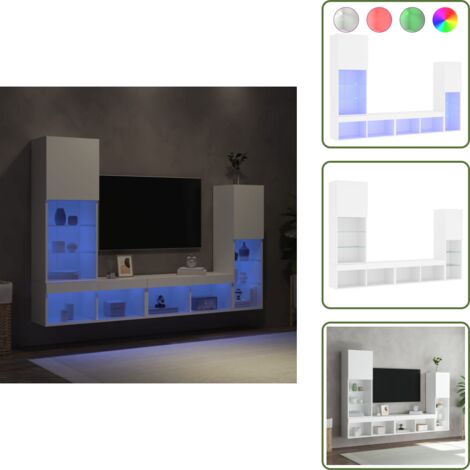 Almacenamiento en pared - vidaXL Muebles de TV de pared con LED 4 pzas madera ingeniería blanco - Diseño moderno