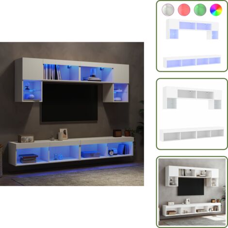 Almacenamiento en pared - vidaXL Muebles de TV de pared con LED 6 pzas madera ingeniería blanco - Muebles de TV flotante