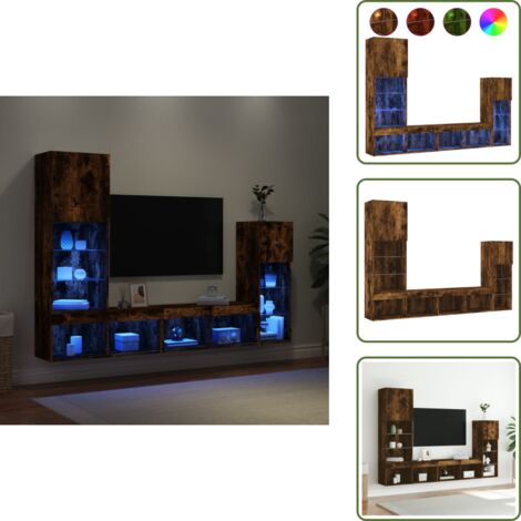 Almacenamiento en pared - vidaXL Muebles TV pared con LED 4 pzas madera ingeniería roble ahumado - Muebles LED