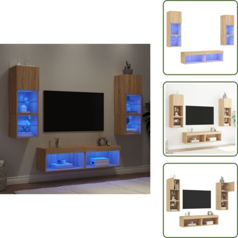 Almacenamiento en pared - vidaXL Muebles TV pared con LED 6 pzas madera ingeniería roble Sonoma - Muebles LED
