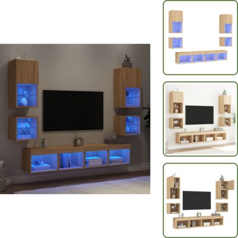 Almacenamiento en pared - vidaXL Muebles TV pared con LED 8 pzas madera ingeniería roble Sonoma - Muebles LED
