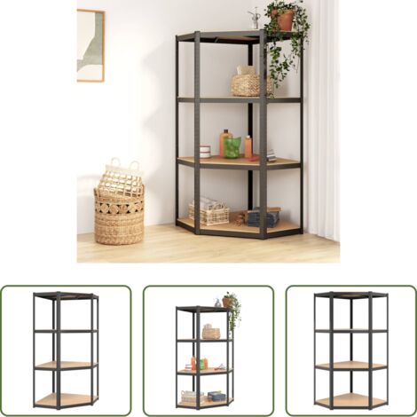 Almacenamiento -  Estantería de esquina 4 niveles madera y acero gris antracita