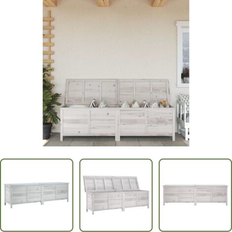 Almacenamiento exterior -  Arcón de jardín madera maciza abeto blanco 198,5x50x56,5 cm