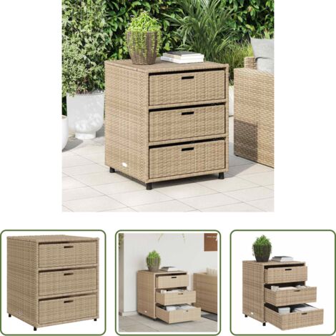 Almacenamiento exterior -  Armario de almacenaje de jardín ratán PE beige 55x59x69 cm