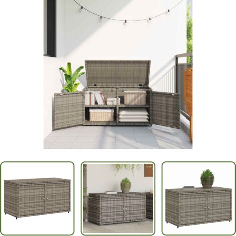 Almacenamiento exterior -  Armario de almacenaje de jardín ratán PE gris 110x55x60,5 cm
