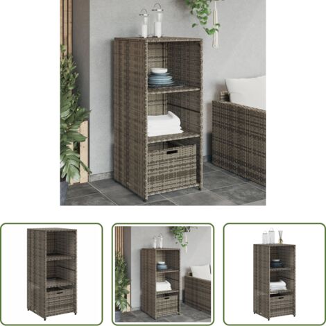 Almacenamiento exterior -  Armario de almacenaje de jardín ratán PE gris 50x55x115 cm