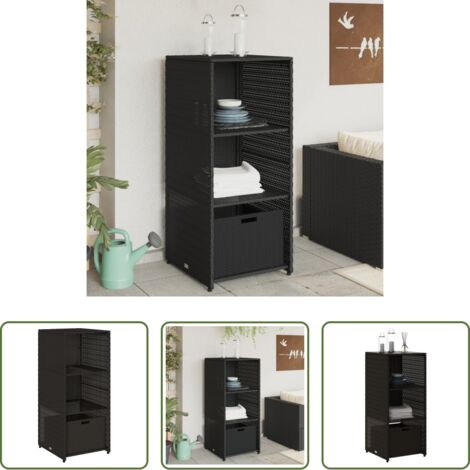 Almacenamiento exterior -  Armario de almacenaje de jardín ratán PE negro 50x55x115 cm