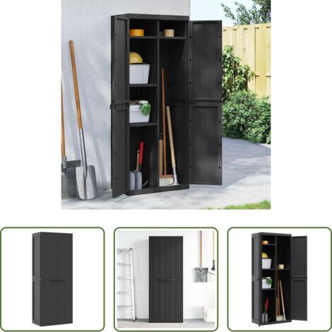 Almacenamiento exterior -  Armario de almacenaje exterior PP negro 65x37x165 cm