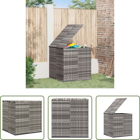 Almacenamiento exterior -  Baúl de cojines para jardín de ratán PE gris 100x97,5x104 cm