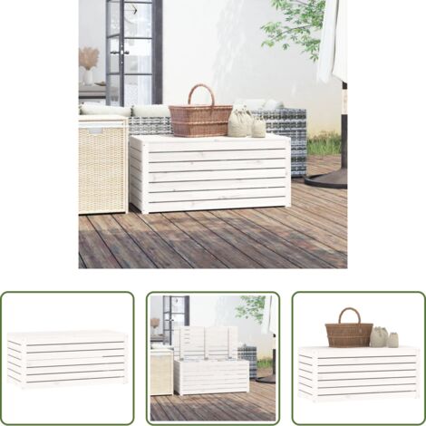 Almacenamiento exterior -  Baúl de jardín madera maciza de pino blanco 101x50,5x46,5 cm
