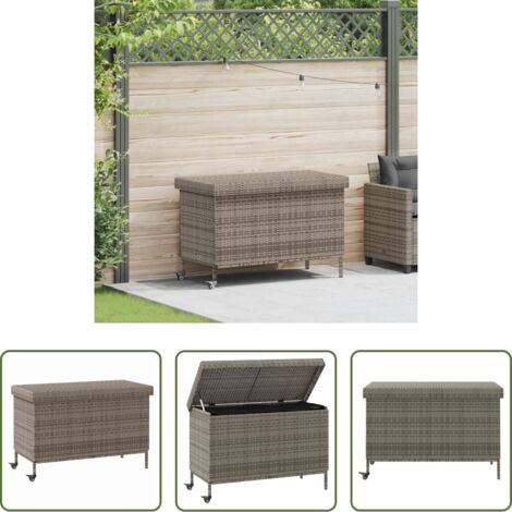 Almacenamiento exterior -  Caja almacenaje jardín ruedas ratán sintético gris 110x55x73cm