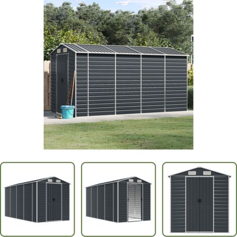 Almacenamiento exterior -  Cobertizo de jardín acero galvanizado antracita 191x385x198 cm