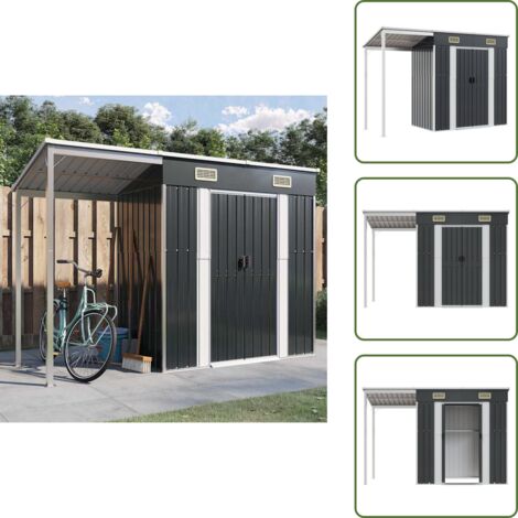 Almacenamiento exterior - vidaXL Cobertizo jardín tejado largo acero antracita 277x107x181 cm - Caseta de jardín con techo extensible