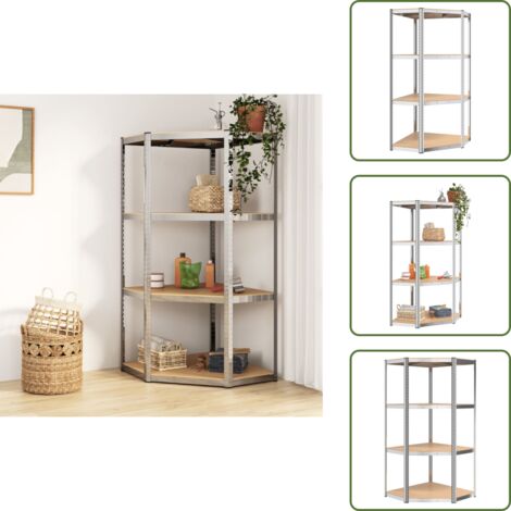 Almacenamiento flexible - vidaXL Estantería esquina 4 niveles madera contrachapada y acero plata - Estantería de 4 niveles
