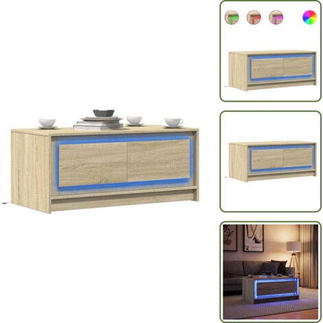 Almacenamiento interior - vidaXL Mesa de centro con luces LED madera de ingeniería roble Sonoma - Mesa de centro con luz