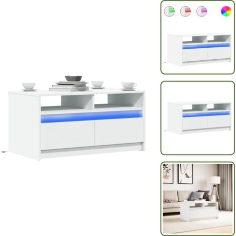 Almacenamiento interior - vidaXL Mesa de centro con luces LED madera ingeniería blanca - Mesa de centro blanca