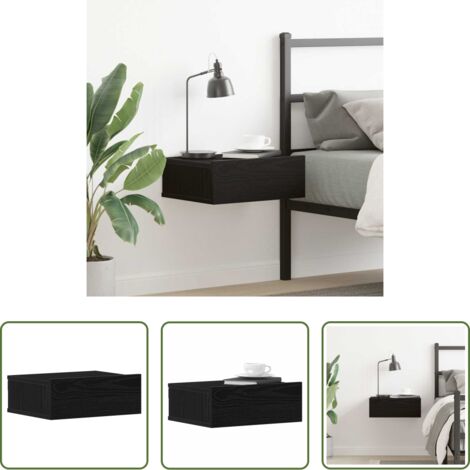Almacenamiento -  Mesita de noche flotante roble negro 40x32x15 cm madera de ingeniería