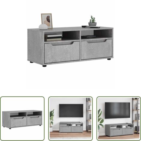 Almacenamiento -  Mueble TV VISNES gris hormigón 100x40x38 cm madera ingeniería