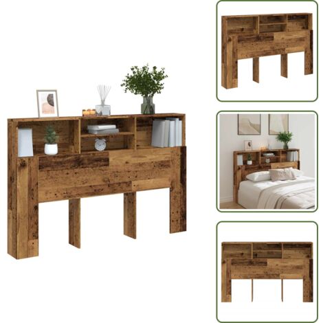 Almacenamiento nocturno - vidaXL Cabecero armario madera ingeniería envejecida 160x19x103,5 cm - Ahorro de espacio