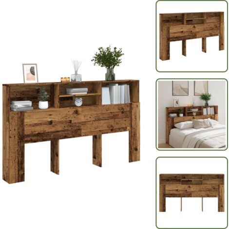Almacenamiento nocturno - vidaXL Cabecero armario madera ingeniería envejecida 180x19x103,5 cm - Ahorro de espacio