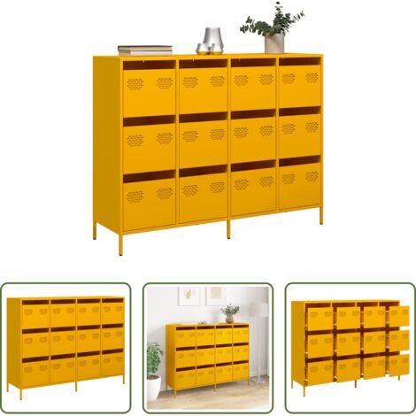Almacenamiento organizado -  Aparador acero laminado en frío amarillo mostaza 135x39x103,5cm