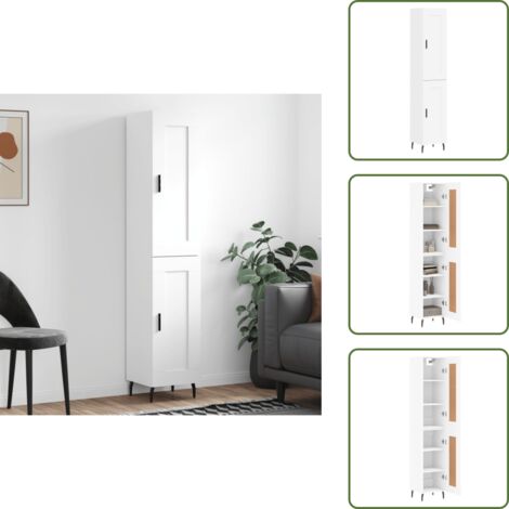 Almacenamiento organizado - vidaXL Aparador alto madera contrachapada blanco 34,5x34x180 cm - Muebles de madera