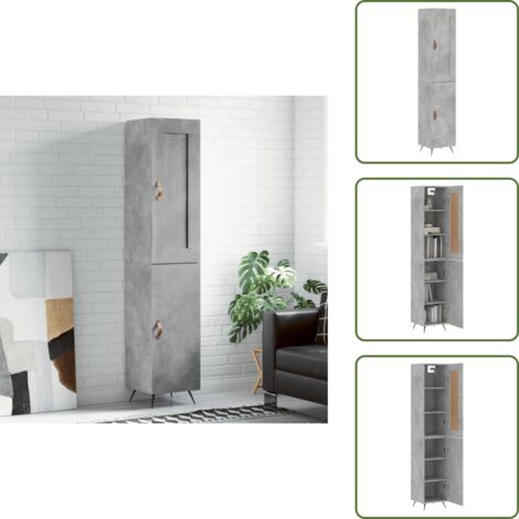 Almacenamiento organizado - vidaXL Aparador de madera contrachapada gris hormigón 34,5x34x180 cm - Muebles de madera sintética