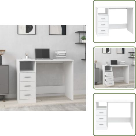 Almacenamiento organizado - vidaXL Escritorio cajones madera contrachapada blanco 102x50x76 cm - Escritorio para ordenador