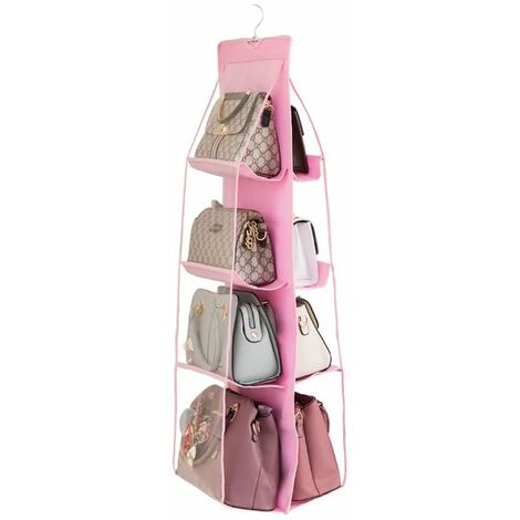Almacenamiento para colgar bolsos, 8 bolsillos, organizador de bolsos para colgar, organizador de armario de tela Oxford para armario familiar, dormitorio, plegable y ajuste universal, color rosa