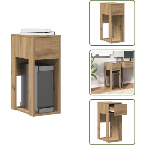 Almacenamiento para computadoras - vidaXL Torre de ordenador con cajón roble artesanal 30x44x74 cm - Madera artesanal