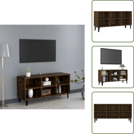 Almacenamiento para DVD - vidaXL Mueble de TV con patas de metal roble ahumado 103,5x30x50 cm - Mueble de sala
