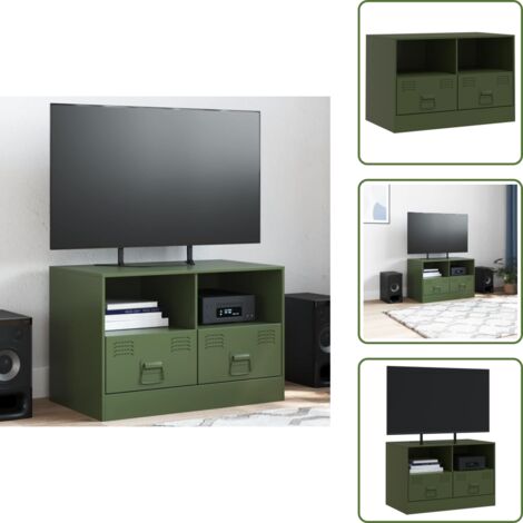Almacenamiento para TV - vidaXL Mueble para TV de acero verde oliva 67x39x44 cm - Estantes para TV