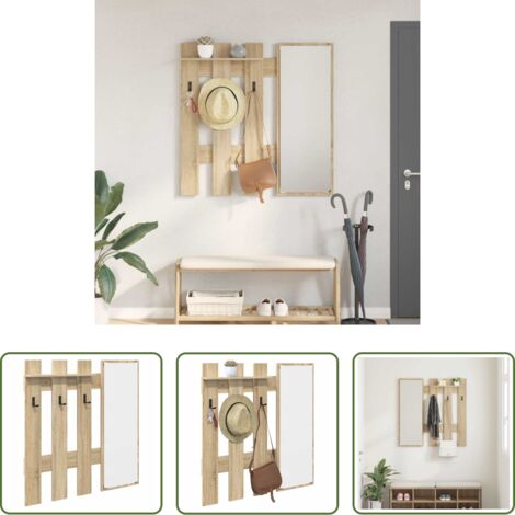 Almacenamiento -  Perchero de pared con espejo Roble Sonoma 100 x 10 x 100 cm