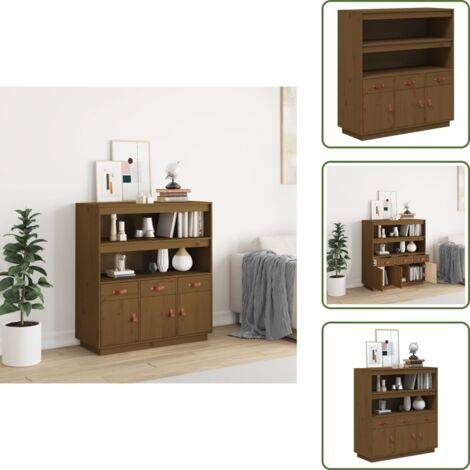 Almacenamiento - vidaXL Aparador alto madera maciza de pino marrón miel 100x40x108,5 cm - Muebles de madera