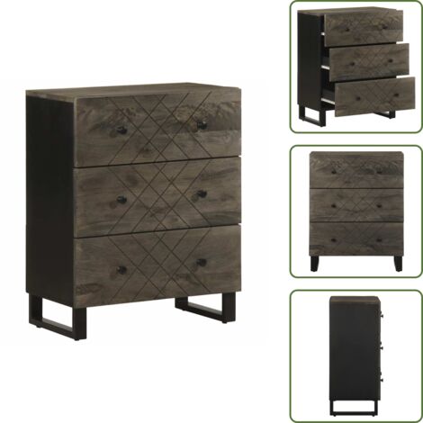 Almacenamiento - vidaXL Aparador negro 60x33x75 cm madera maciza mango - Muebles de madera