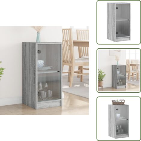 Almacenamiento - vidaXL Armario auxiliar puertas de vidrio gris Sonoma 35x37x75,5 cm - Muebles de almacenamiento