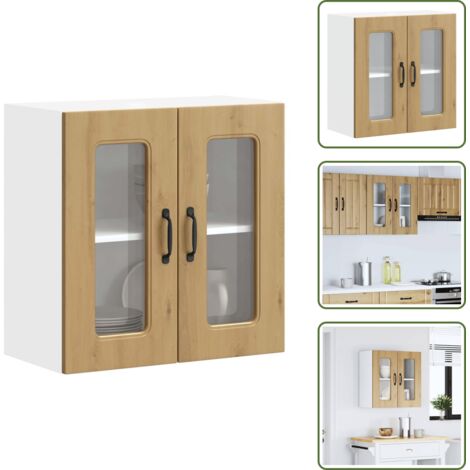 Almacenamiento - vidaXL Armario de cocina de pared con puerta de cristal "Kalmar" de, roble artesanal, madera de ingeniería - Madera contrachapada