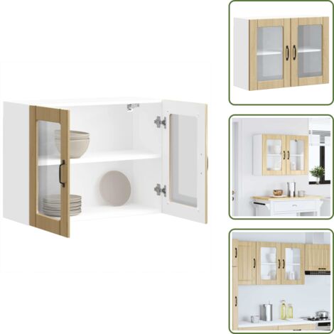 Almacenamiento - vidaXL Armario de cocina de pared con puerta de cristal "Lucca" de, roble Sonoma, madera de ingeniería - Armario de cristal