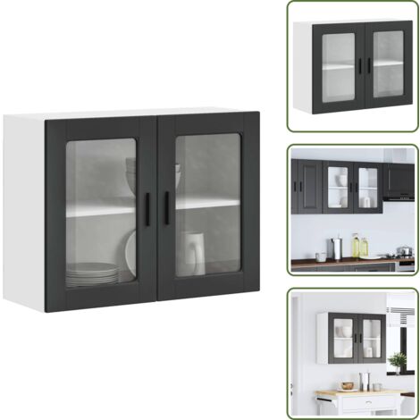 Almacenamiento - vidaXL Armario de pared para cocina con puerta de cristal Porto negro - Armario de cristal