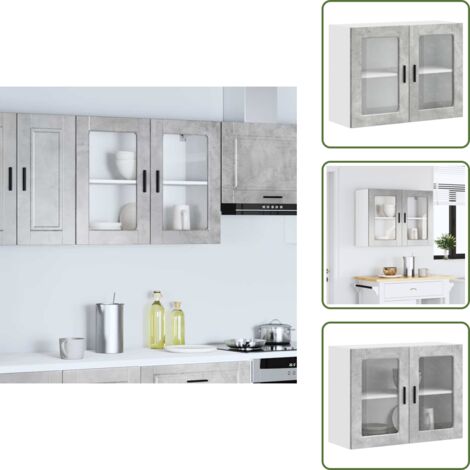 Almacenamiento - vidaXL Armario de pared para cocina puerta cristal Porto gris hormigón - Armario de pared con puerta de vidrio
