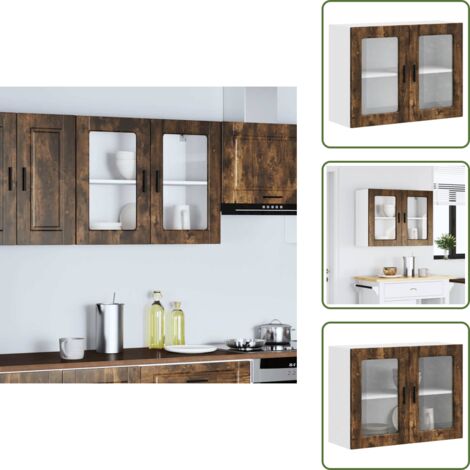 Almacenamiento - vidaXL Armario de pared para cocina puerta cristal Porto roble ahumado - Armario de pared con puerta de vidrio