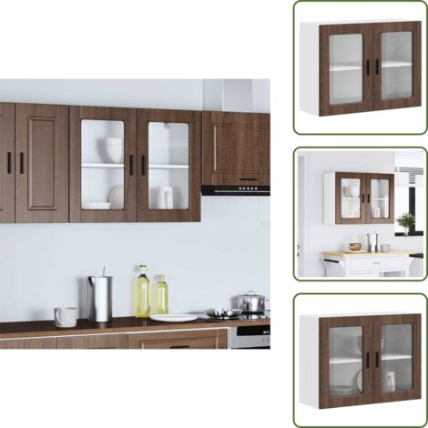 Almacenamiento - vidaXL Armario de pared para cocina puerta cristal Porto roble marrón - Armario de madera