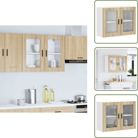 Almacenamiento - vidaXL Armario de pared para cocina puerta cristal Porto roble sonoma - Armario de pared de cocina